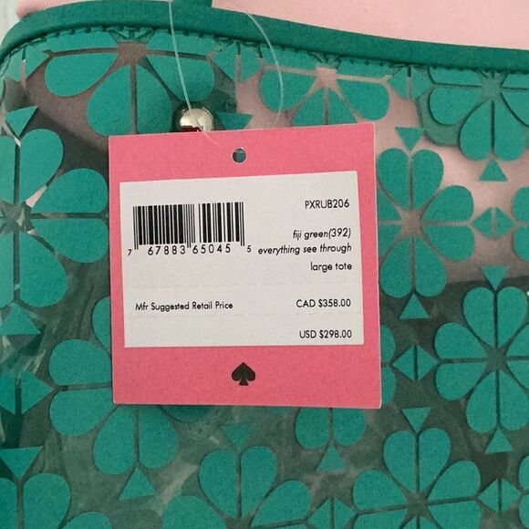 KATE SPADE NWT EXTRA LARGE FIGI GREEN EVERYTHING SEE THROUGH VINYL TOTE HANDBAG - Picture 8 of 10
